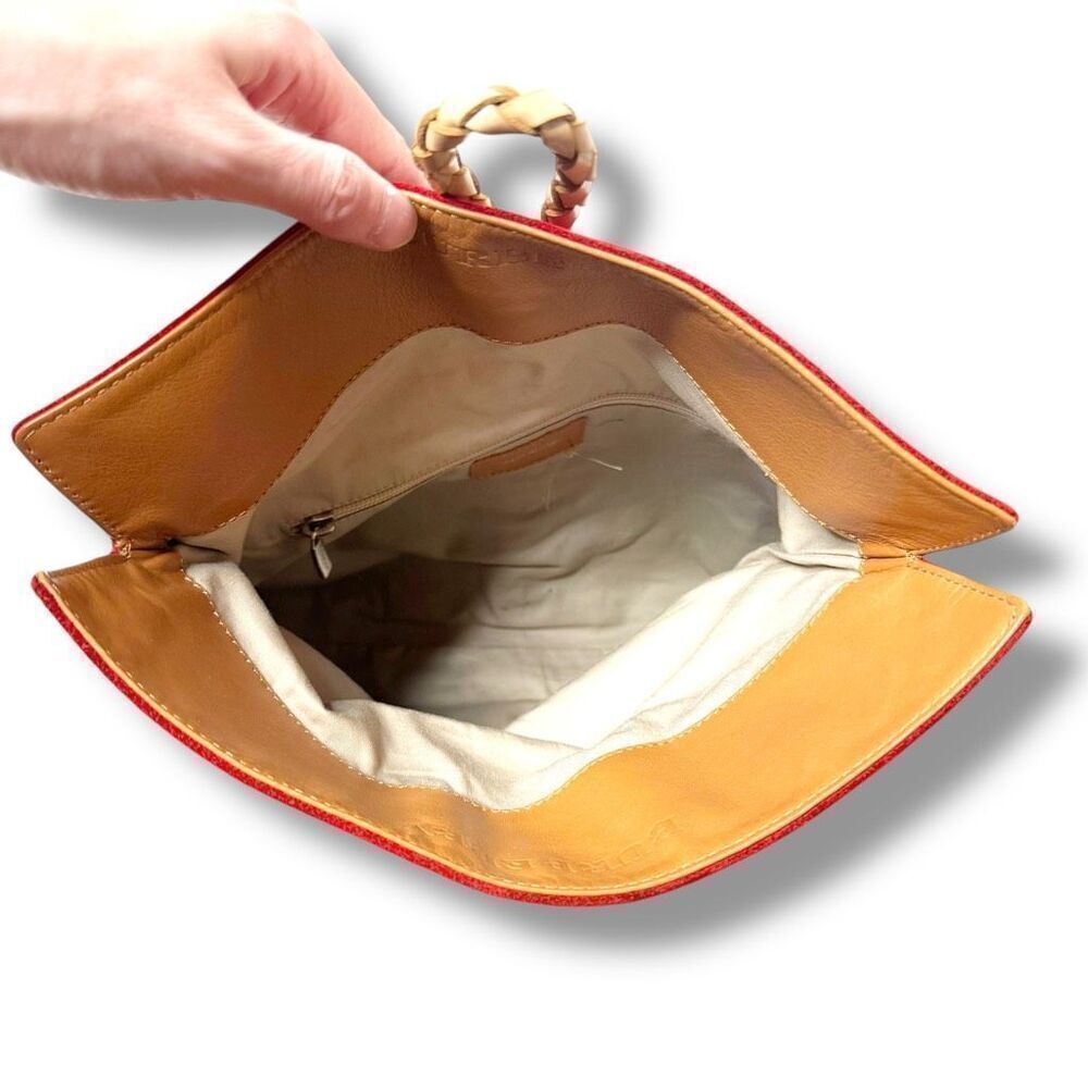 BURBERRY Suede Haymarket Check Horn Toggle Braided Leather Shoulder Bag Red - Picture 9 of 14